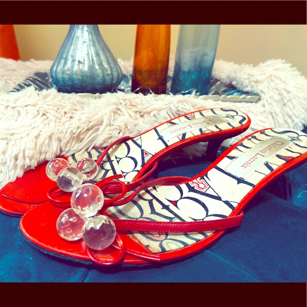 CHRISTIAN LACROIX RED LEATHER SANDALS